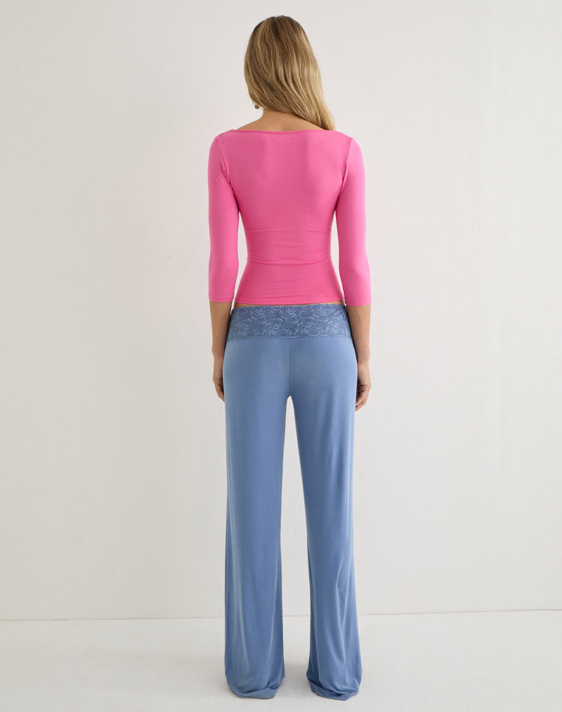Image of Jia Trouser in Cupro Dusty Blue with Lace Trim