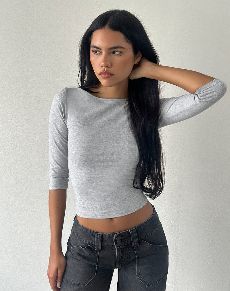 Image of Ione Quarter Sleeve Top in Grey Marl