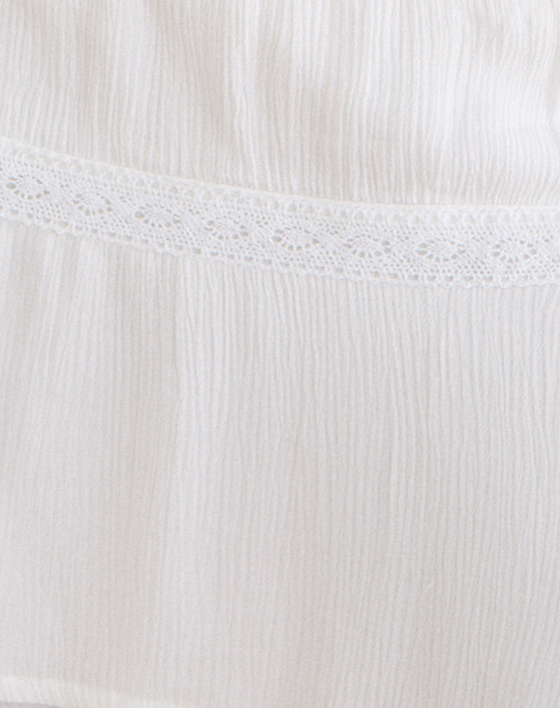 Image of Ira Asymmetric Mini Skirt in Crinkle Off White