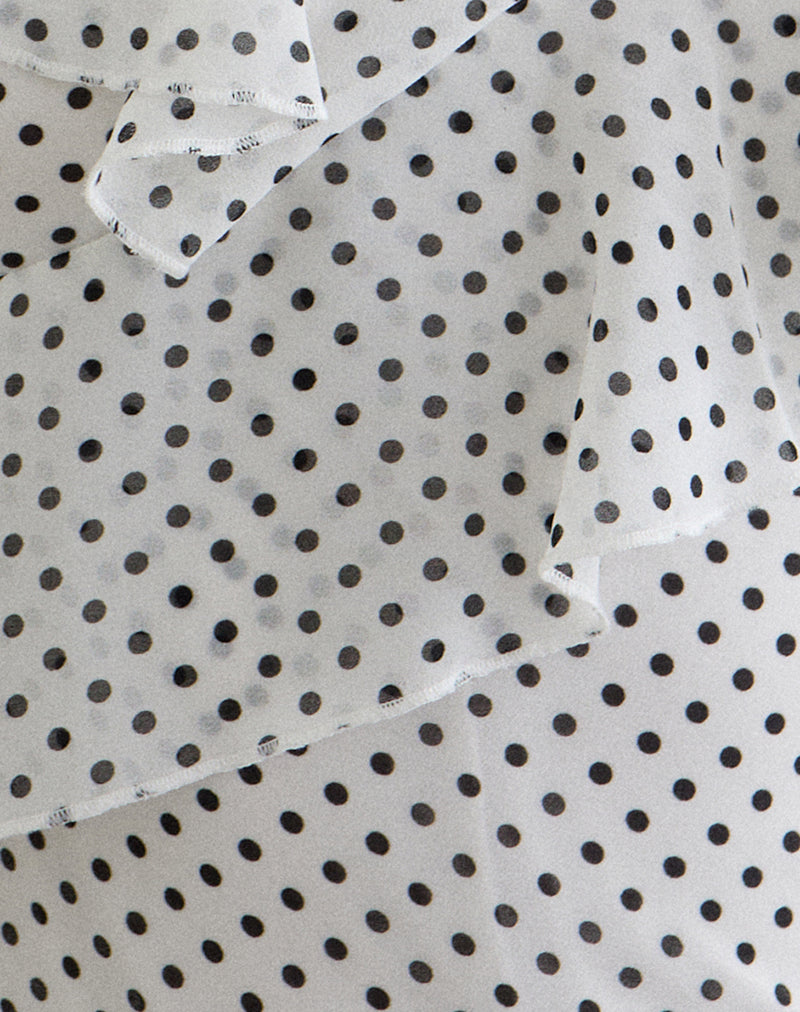 Image of Iskar Top with Frill in Chiffon White with Polka Print