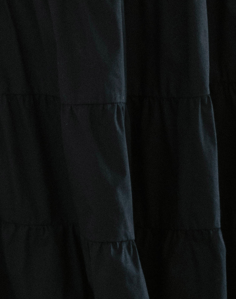 Image of Izumi Tiered Midi Skirt in Poplin Black