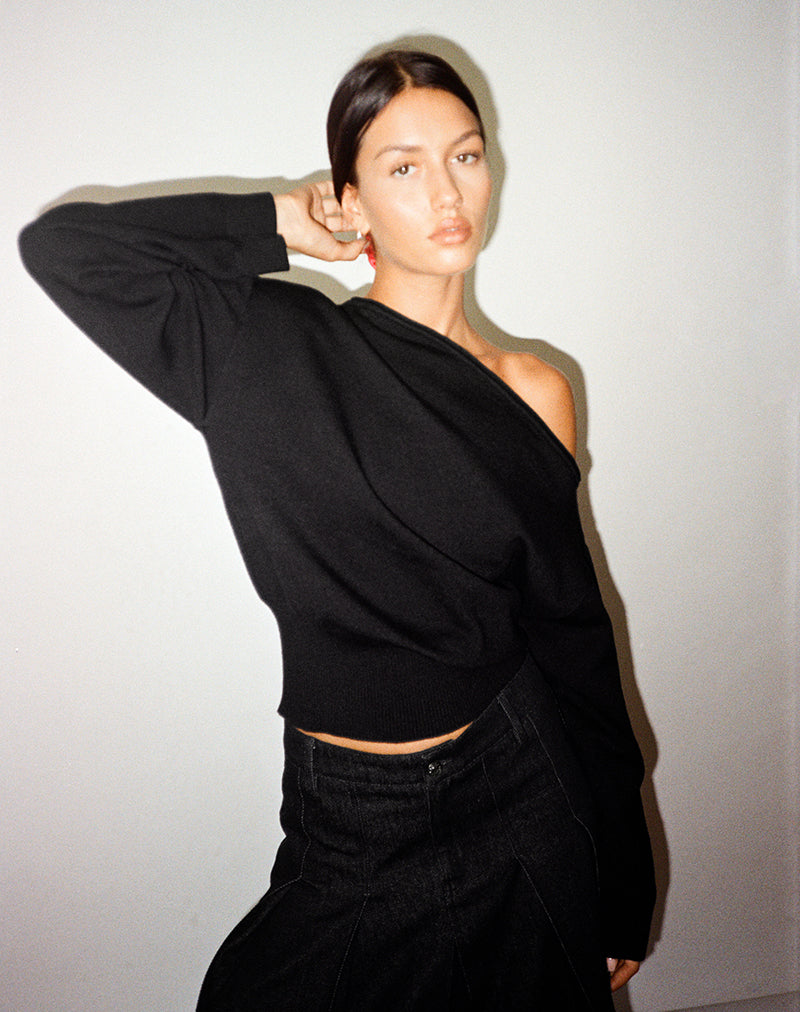 Image of Jalira Asymmetric Cinch Jumper in Black