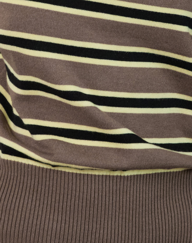 Image of Jalira Asymmetric Cinch Jumper in Stripe Brown and Yellow