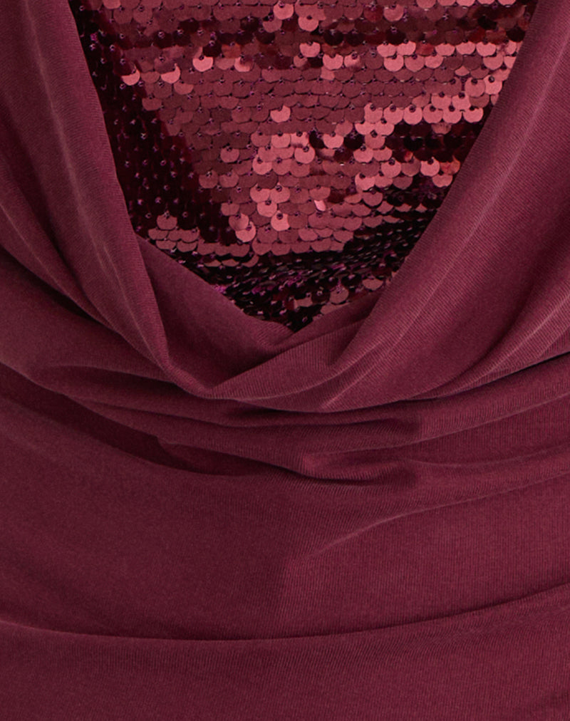 Image of Janice Top in Sequin Jersey Burgundy