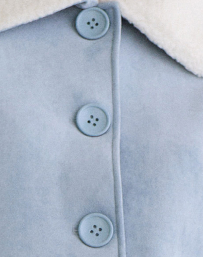Image of Jano Jacket in Faux Suede Blue with Borg