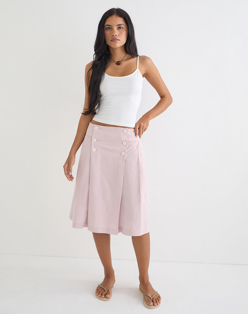 Image of Babete Pleat Midi Skirt in Cotton Twill Soft Pink