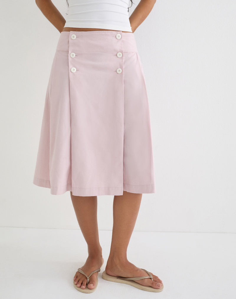 Image of Babete Pleat Midi Skirt in Cotton Twill Soft Pink