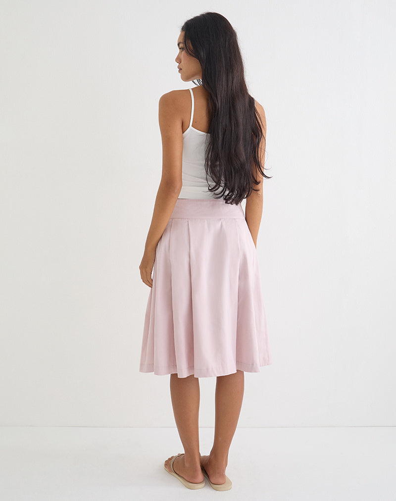 Image of Babete Pleat Midi Skirt in Cotton Twill Soft Pink