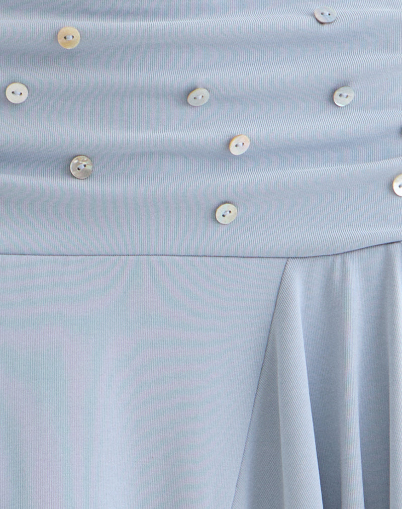Image of Faliha Midi Skirt in Lyocell Dusty Blue with Pearl Buttons