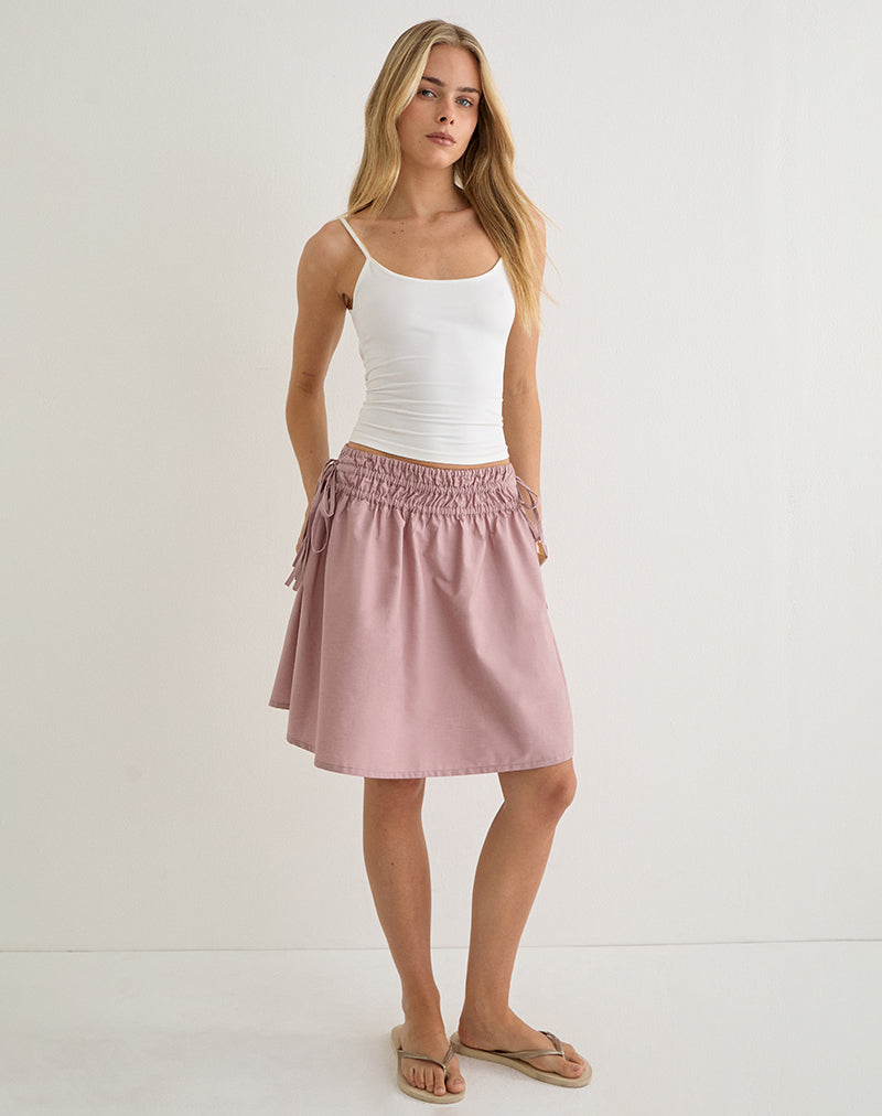 Image of Khimar Gathered Midi Skirt in Poplin Dusty Rose