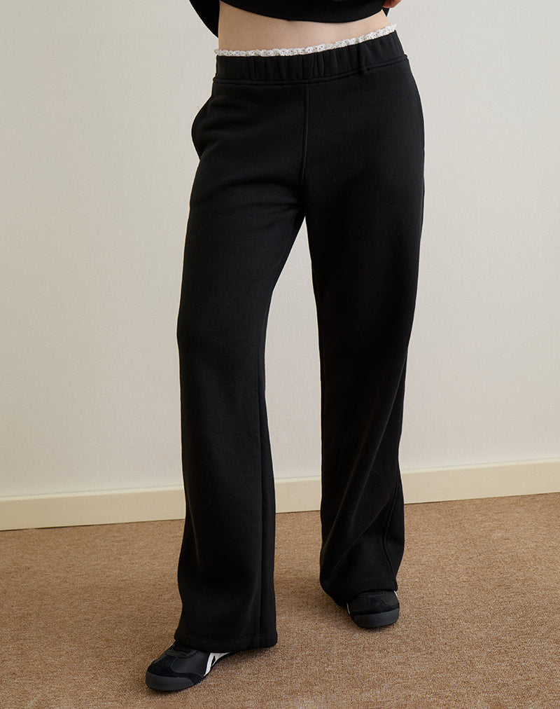 Image of Jenita Loose Jogger in Black with White Picot Trim
