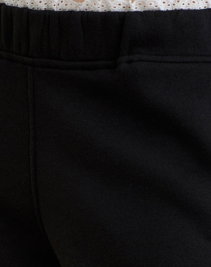 Image of Jenita Loose Jogger in Black with White Picot Trim