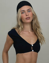 Image of Ceren Bolero Top in Black with Pearl Buttons