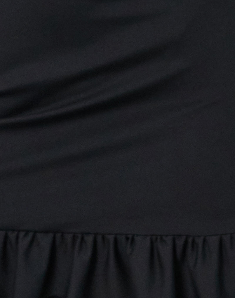 Image of Jessa Ruffle Hem Buckle Strap Mini Dress in Black