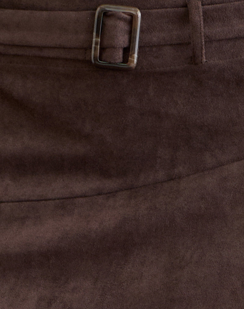 Image of Suzu Midi Skirt in Faux Suede Dark Brown