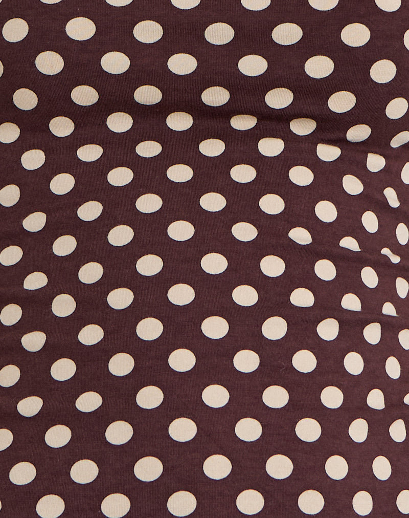 Image of Jinalo Sweetheart Top in Brown with Small Cream Polka Prints