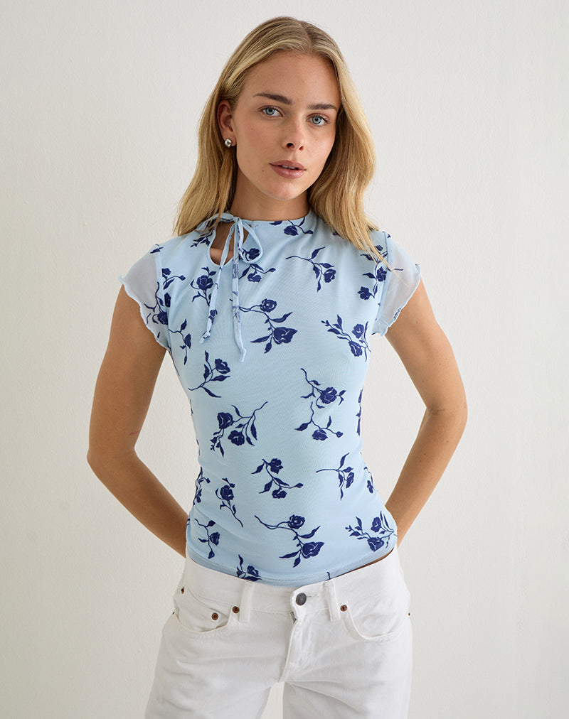 Image of Jiwon Keyhole Top in Thin Leafy Blue