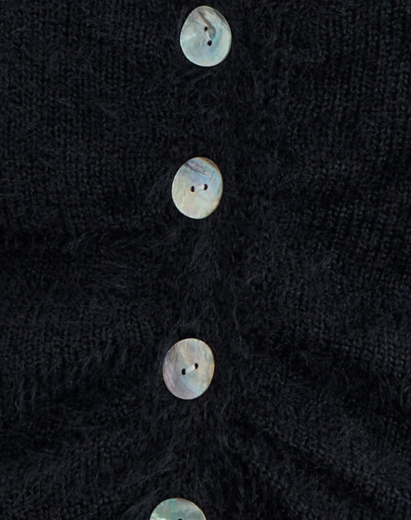 Image of Jiyo Gathered Cardigan in Knit Black