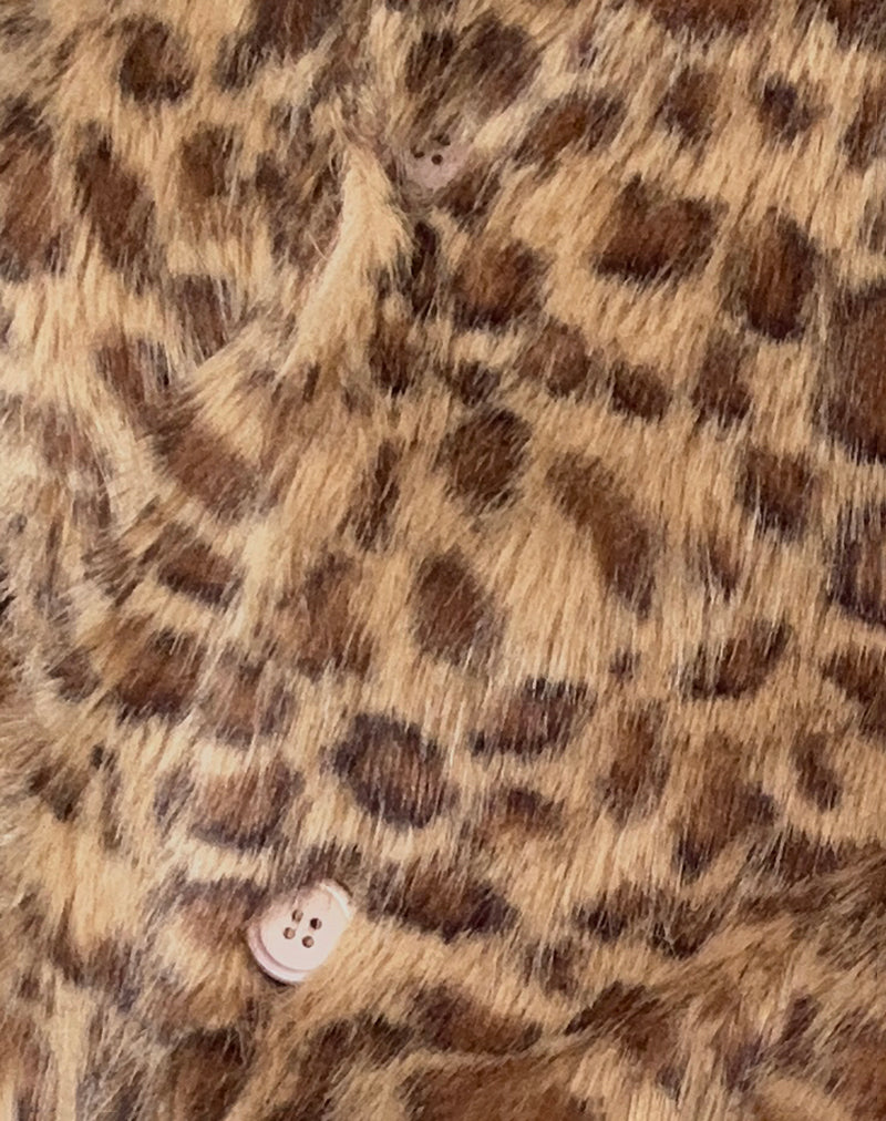 Image of Joji Crop Faux Fur Jacket in Brown Leopard