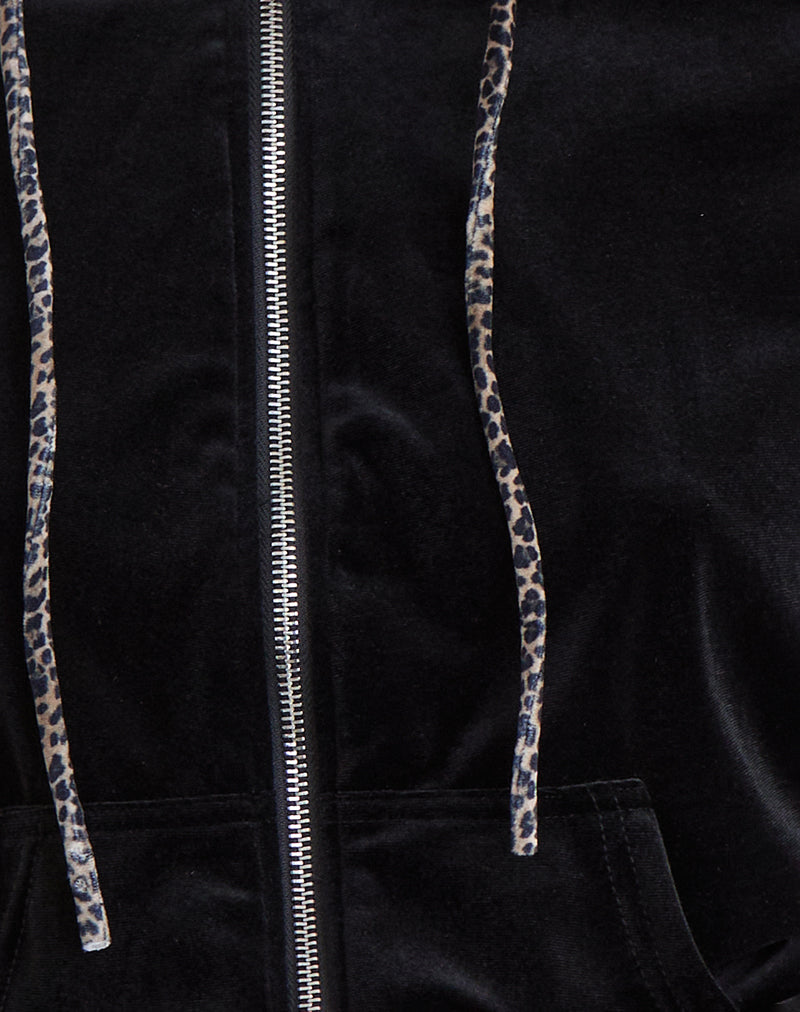 Image of Jona Hoodie in Black with Rar Leopard Pipping