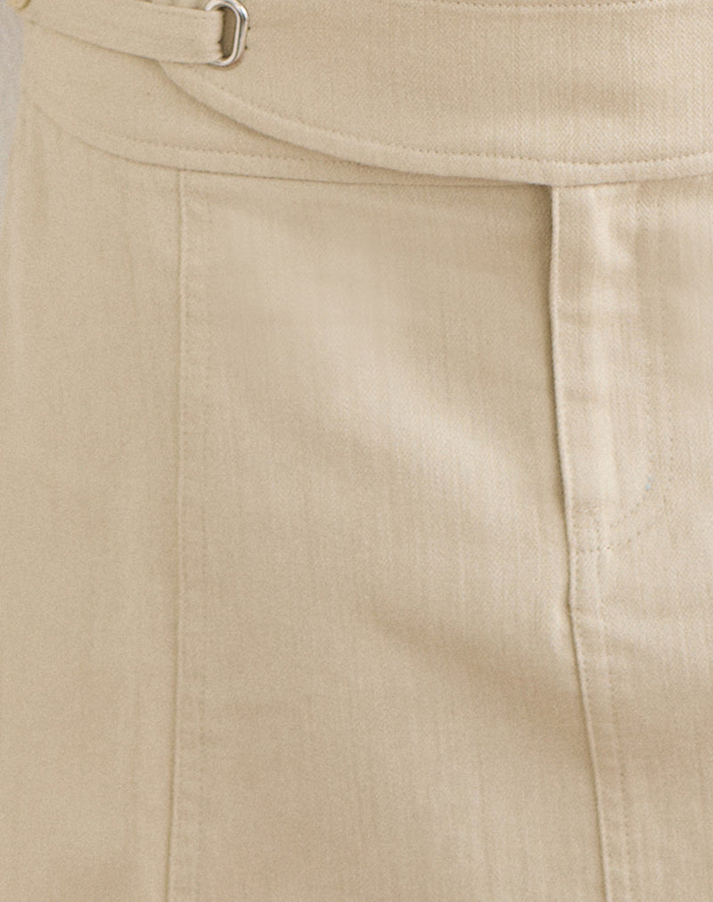 Image of Julis Buckle Waist Mini Skirt in Twill Beige