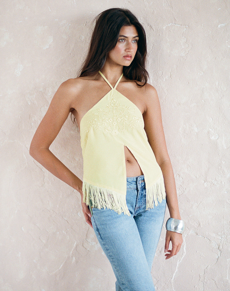 Image of Junaya Top in Lemon with Vintage Bloom Embroidery