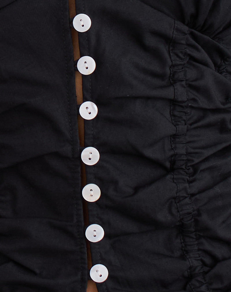 Image of Kadek Fitted Plunge Blouse in Poplin Black