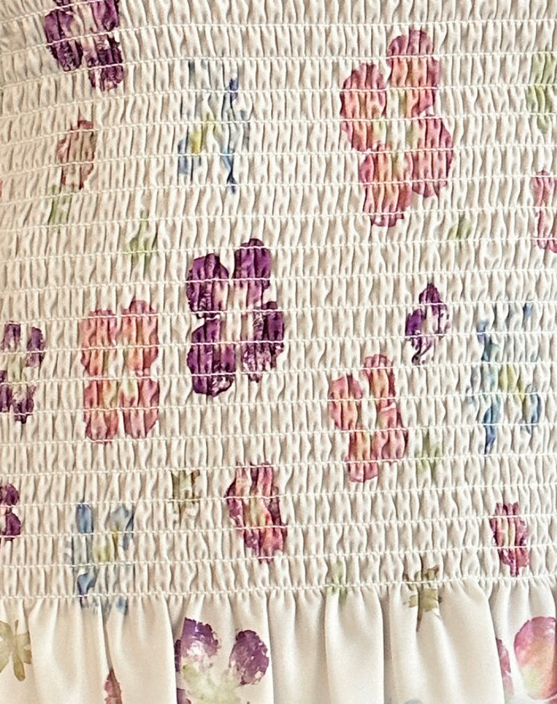 Image of Kagumi Shirred Top in Flower Stamp Purple