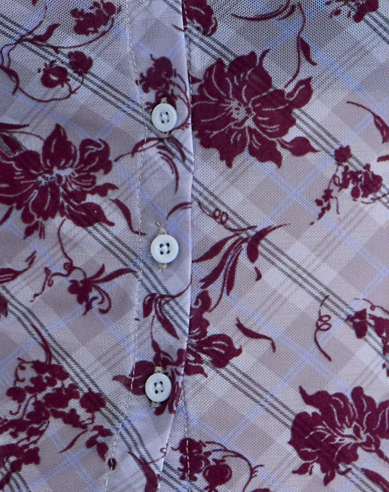 Image of Kahula Top in Lotus Flock Check Lavender