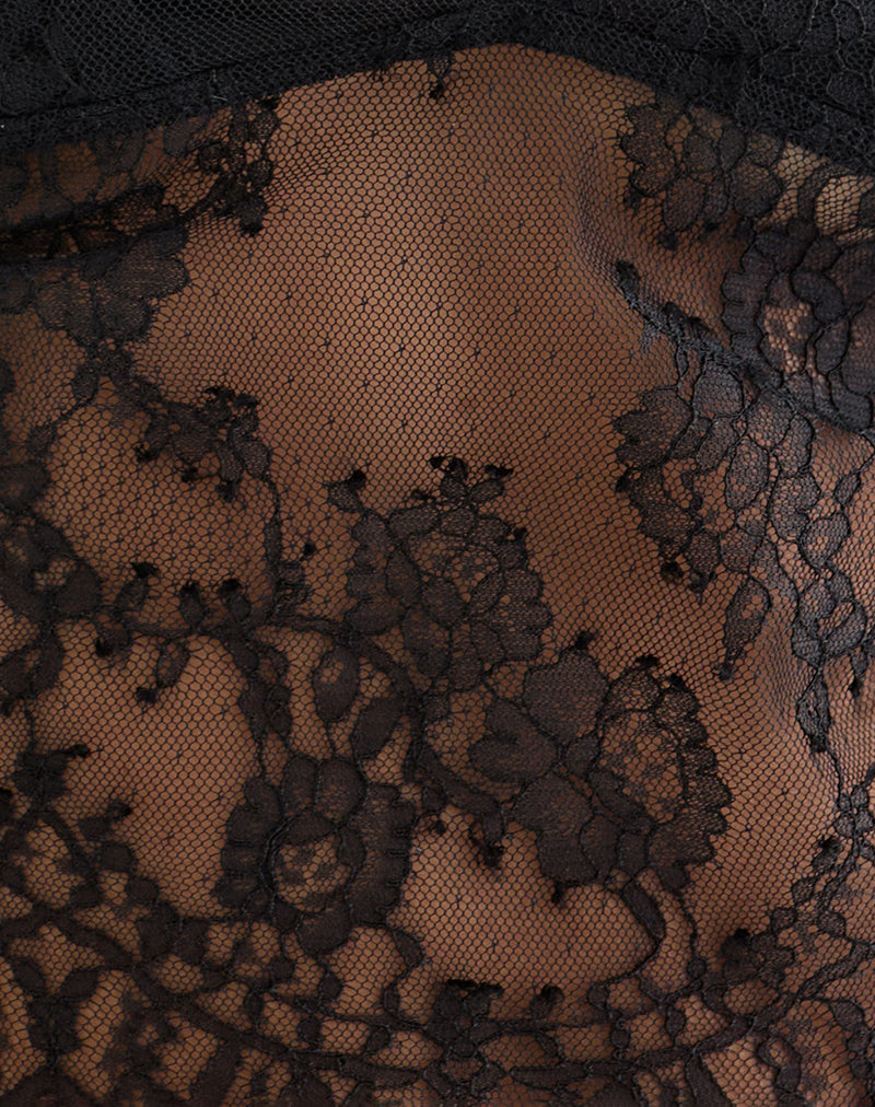 Image of Kaika Plunge Cami Top in Eyelash Lace Black
