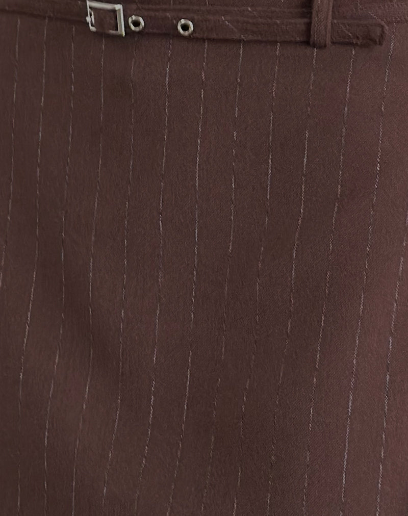 Image of Kaimar Mini Skirt in Pinstripe Brown Tailoring