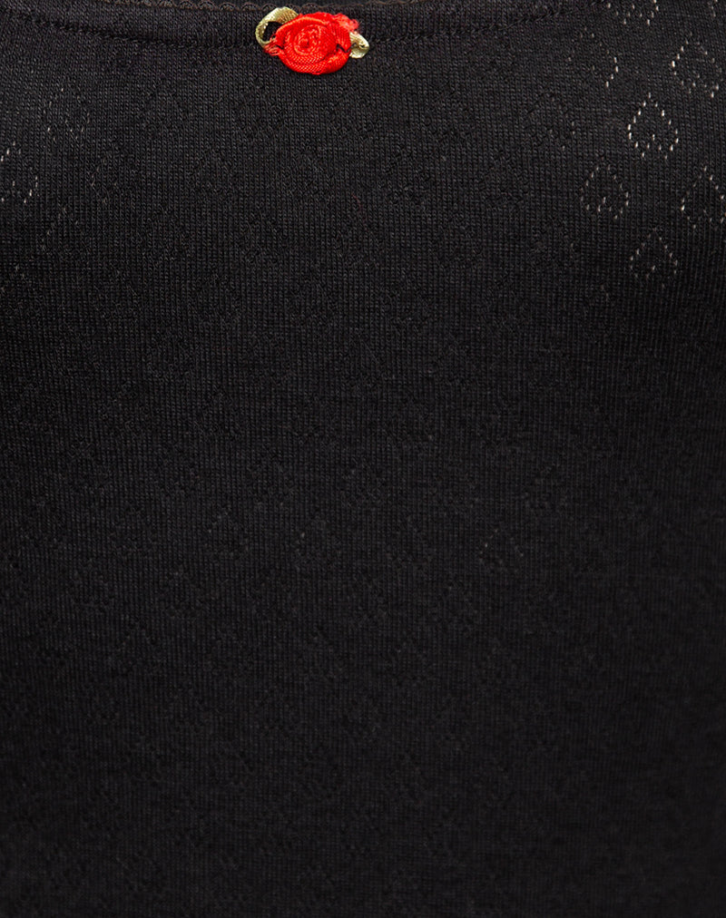 Image of Kalinda Top in Pointelle Black with Frill Trim