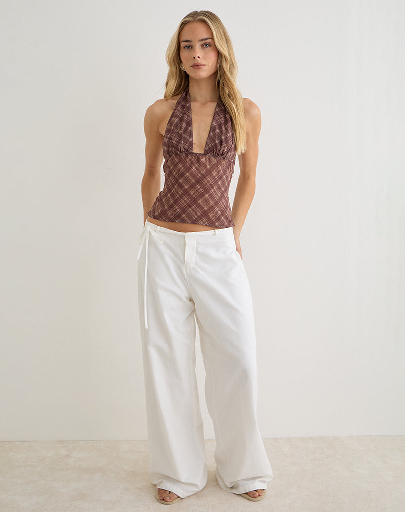 Image of Kaluli Halterneck Top in Stone Check Brown
