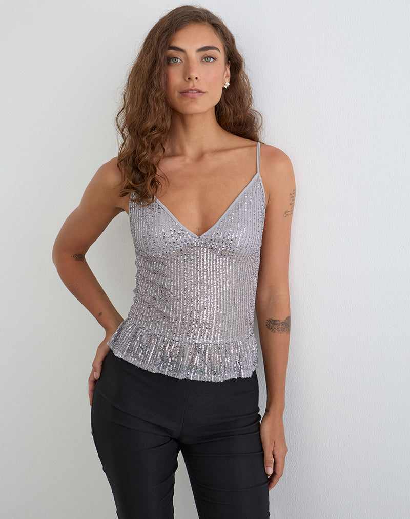 Image of Karka Cami Top in Drape Sequin Grey