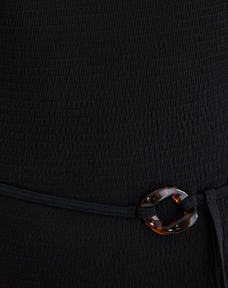 Image of Kasem Plunge Swimsuit in Textured Black with Tie Belt
