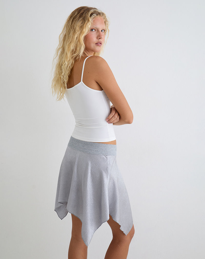 Image of Kavaji Mini Skirt with Lace Trim in Silver Shimmer