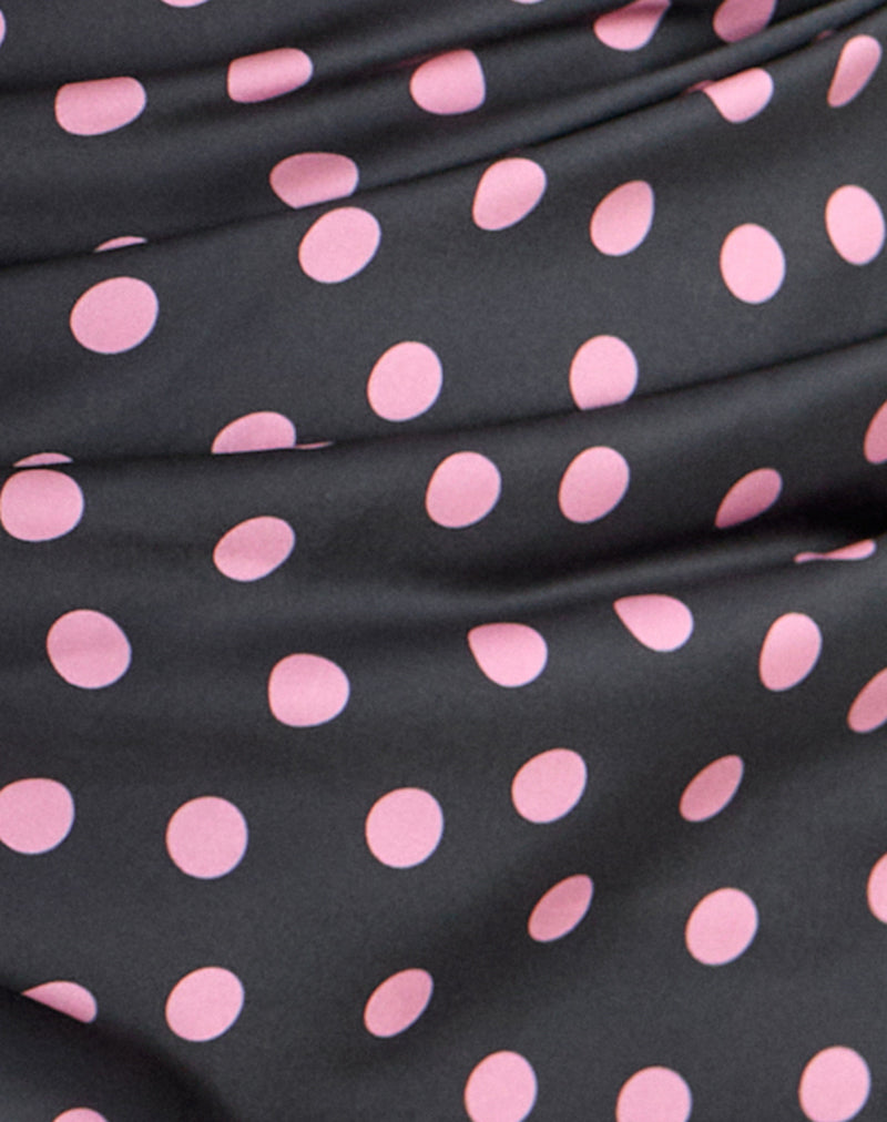 Image of Kavra Scarf in Black Satin Scattered with Pink Polka
