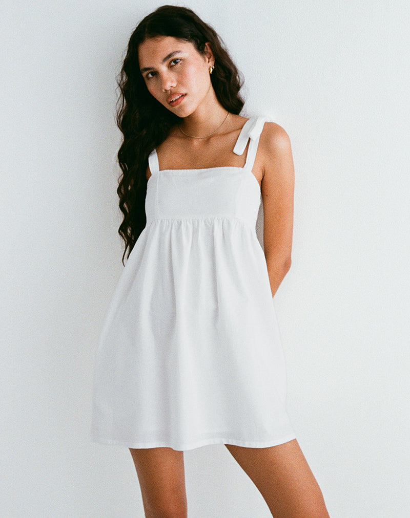 Image of Kayla Square Neck Mini Dress in Linen Ivory