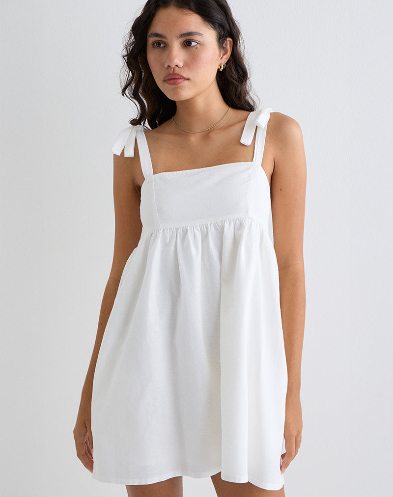 Image of Kayla Square Neck Mini Dress in Linen Ivory