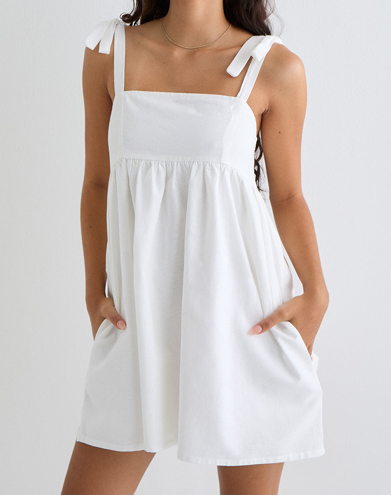 Image of Kayla Square Neck Mini Dress in Linen Ivory
