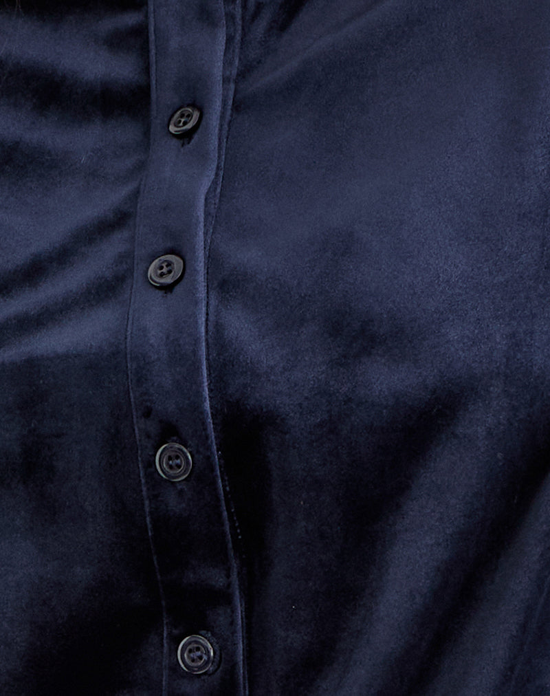 Image of Kellen Button Up Cardigan in Velour Navy