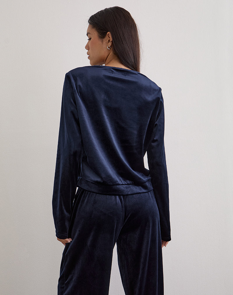 Image of Kellen Button Up Cardigan in Velour Navy