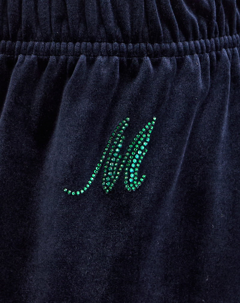 Image of Glen Jogger in Velour Navy with 'M' Embelishment