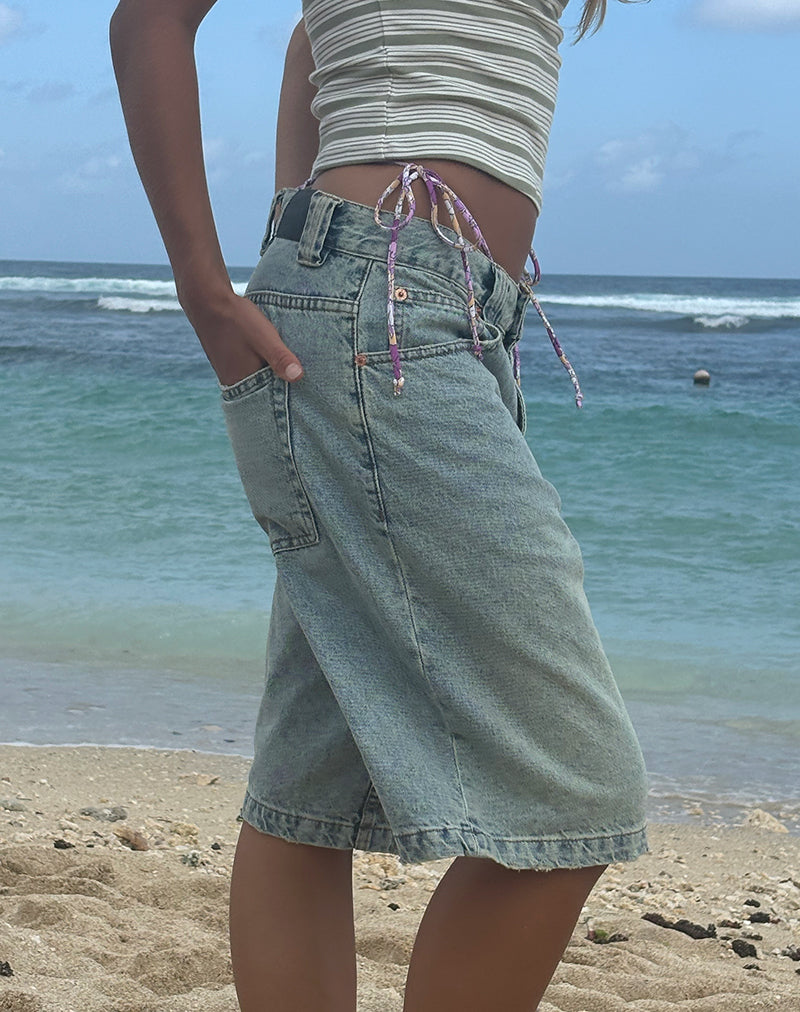 Image of Low Rise Denim Skater Shorts in Bleach Denim