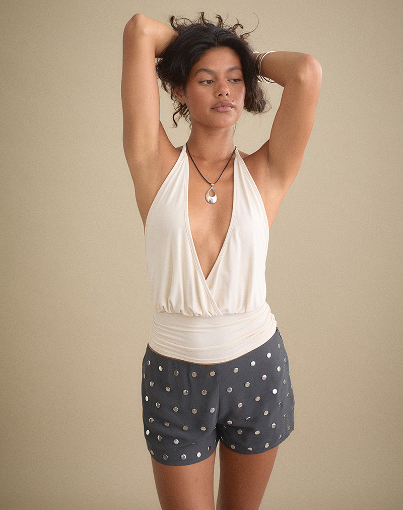 Image of Kenta Hot Pant in Studded Chiffon Dark Grey