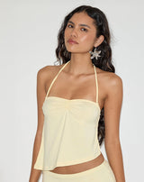 Image of Kins Asymmetric Halterneck Top in Rayon Lemon