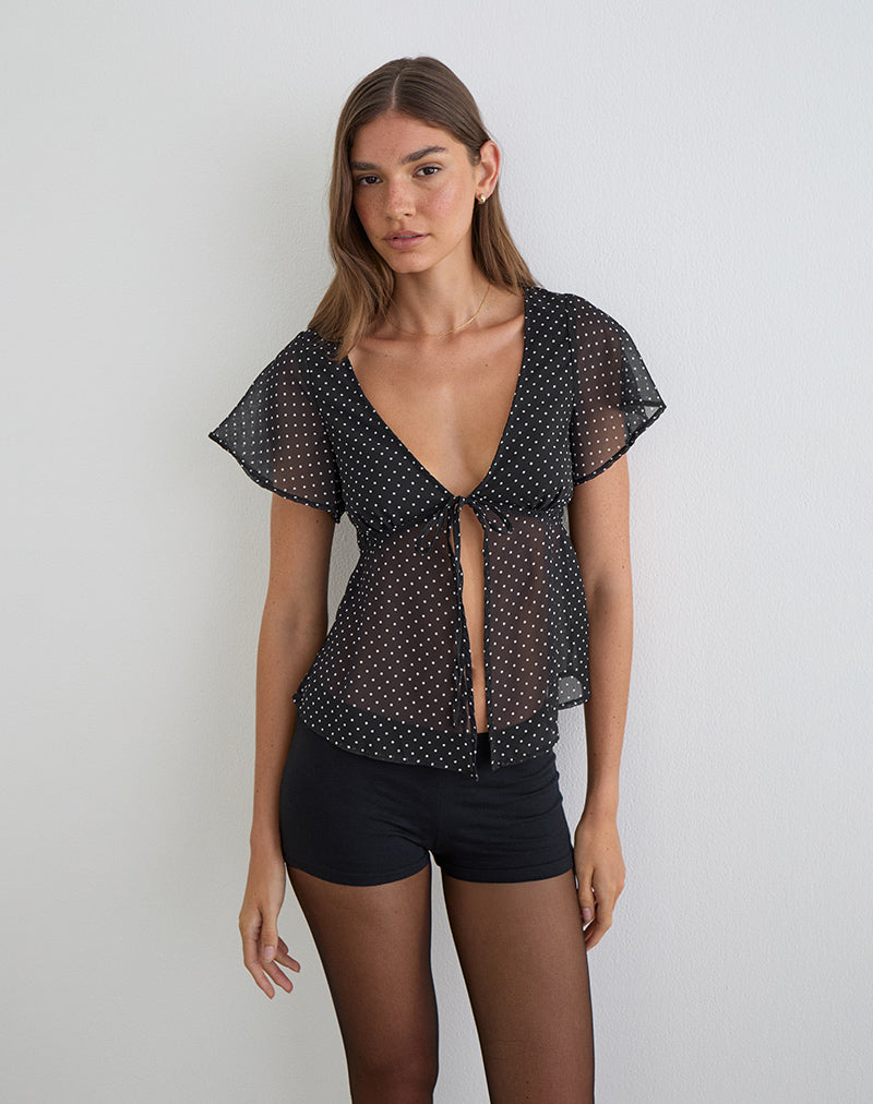 Image of Kota Chiffon Blouse in Black with Micro Polka Print