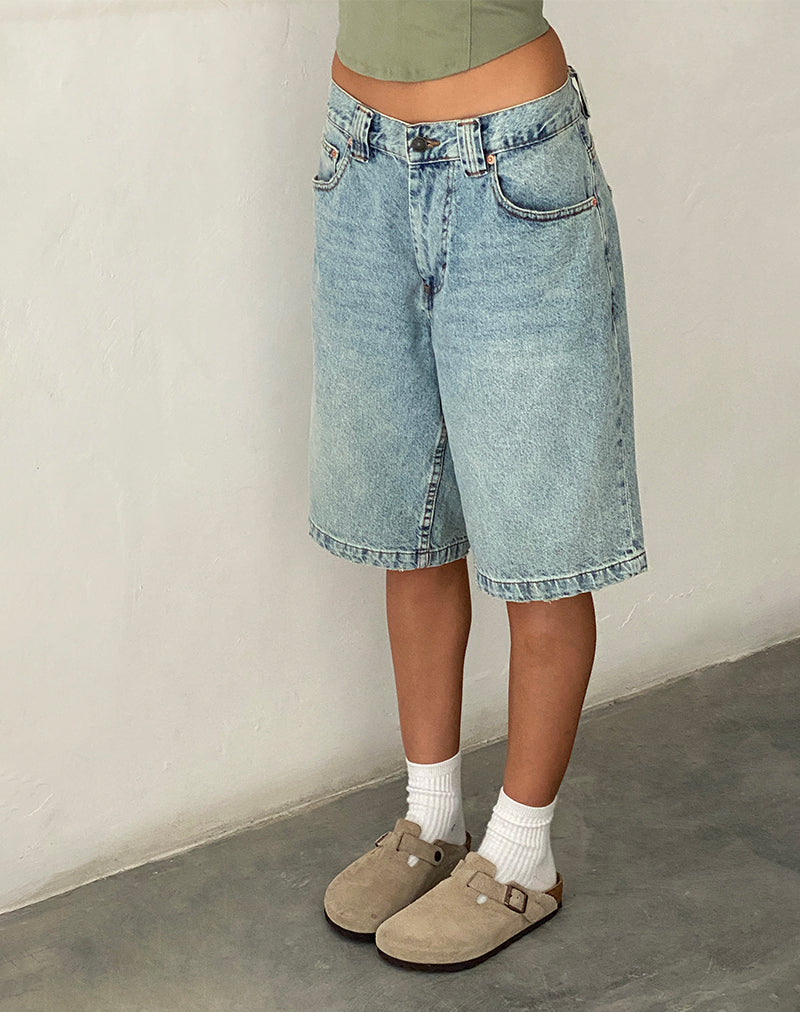Image of Low Rise Denim Skater Shorts in Bleach Denim