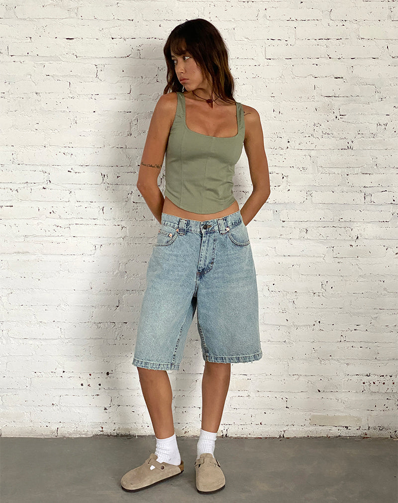Image of Low Rise Denim Skater Shorts in Bleach Denim