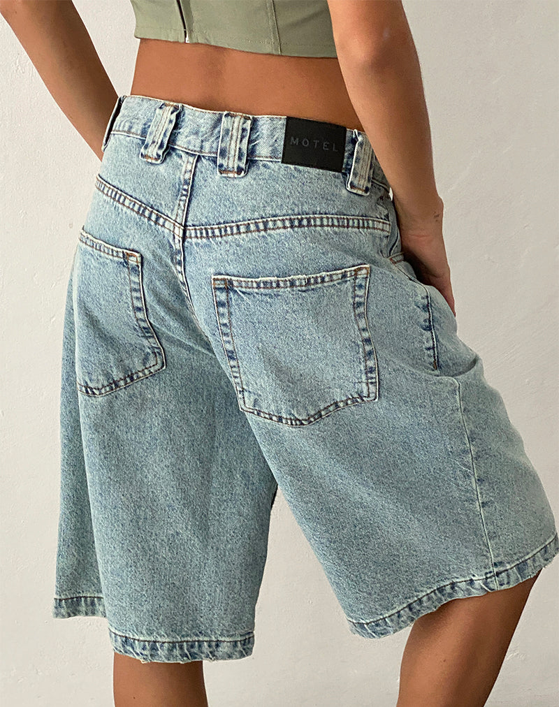 Image of Low Rise Denim Skater Shorts in Bleach Denim